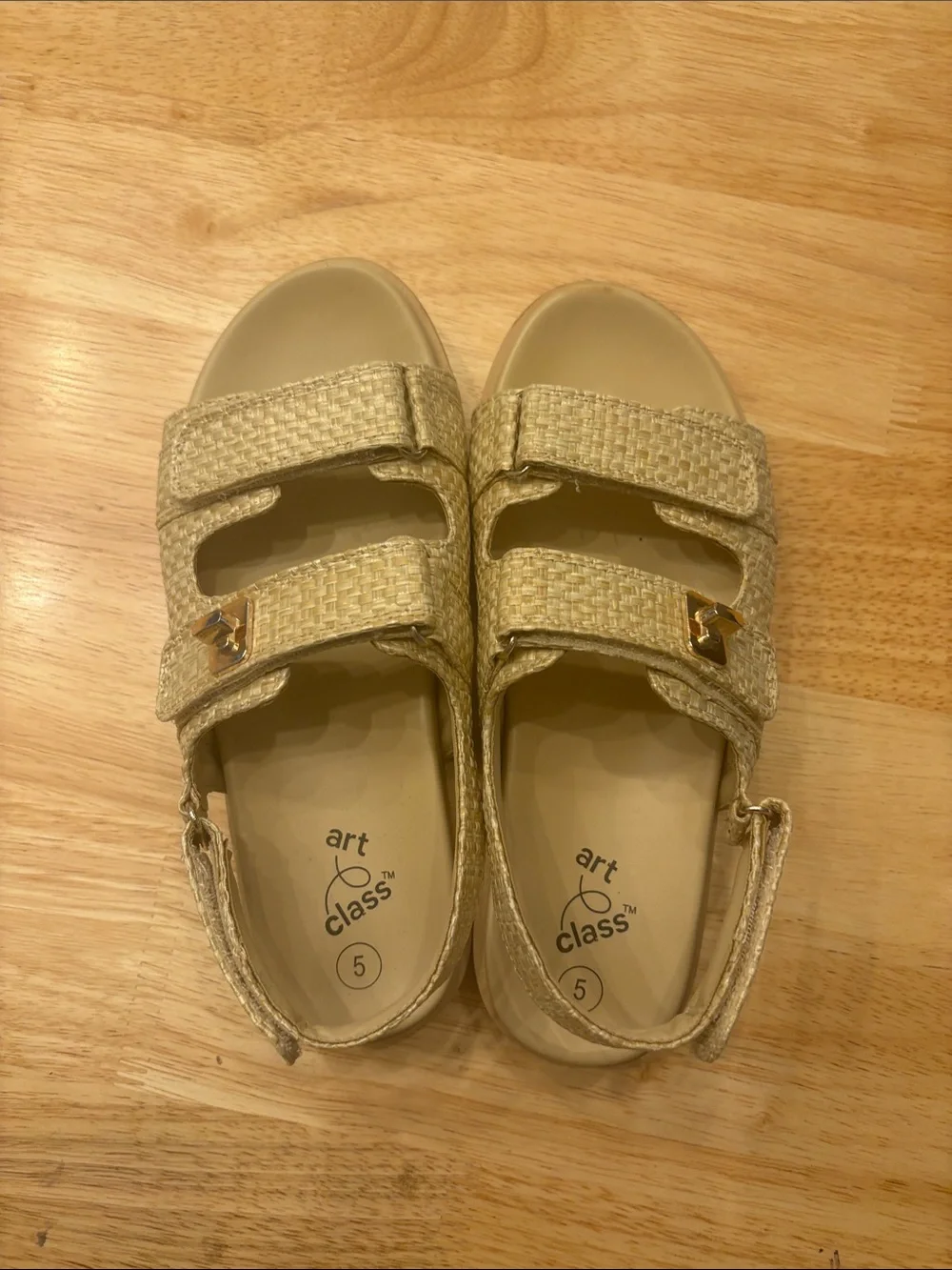 art class Metallic Gold Double-Strap Kids Slide Sandals